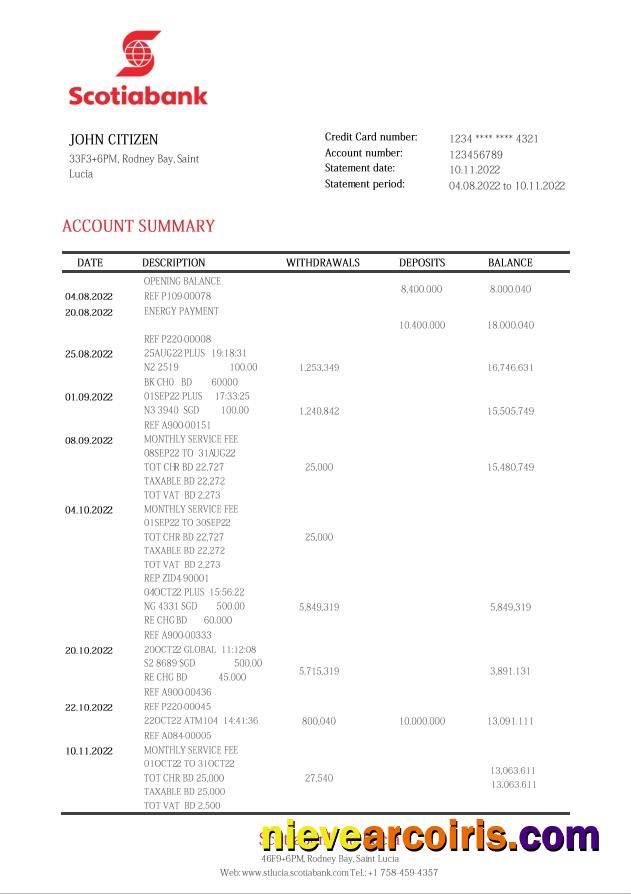 Saint Lucia Scotiabank bank statement